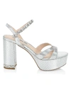 MIU MIU WOMEN'S JEWELLED METALLIC SNAKESKIN-EMBOSSED LEATHER PLATFORM SLINGBACK SANDALS,0400011837136