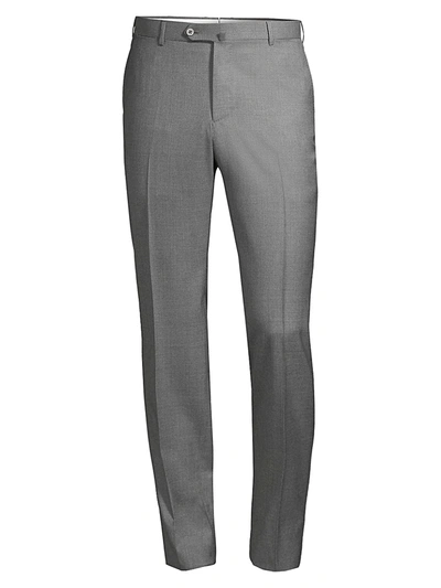 Isaia Solid Wool Trousers In Grey