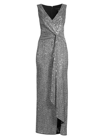 Aidan Mattox Twist Front Sequin Gown In Grey