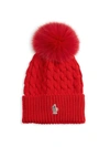 MONCLER GRENOBLE CABLE-KNIT WOOL FOX FUR POM-POM HAT,400011168764