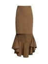 GIVENCHY FLUTED-BACK HIGH-LOW COTTON SKIRT,400011665756