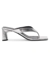 BALENCIAGA WOMEN'S DOUBLE SQUARE METALLIC LEATHER THONG SANDALS,0400011867207