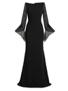 ROLAND MOURET WOMEN'S HAFRAN SHEER-SLEEVE GOWN TRUMPET GOWN,0400011722427