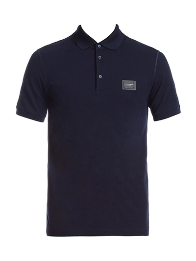 Dolce & Gabbana Classic Plaque Polo In Navy