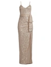 LIKELY EMILE DRAPED SASH SEQUINED GOWN,400012003116
