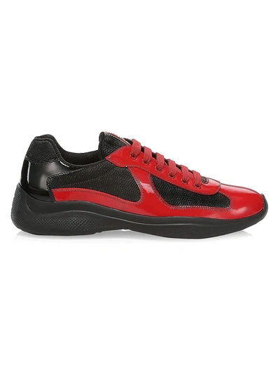 Prada Men's America's Cup Patent Leather & Technical Fabric Sneakers In Red Black