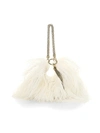 JIMMY CHOO CALLIE TASSEL FEATHER-TRIMMED LEATHER CLUTCH,400011523127