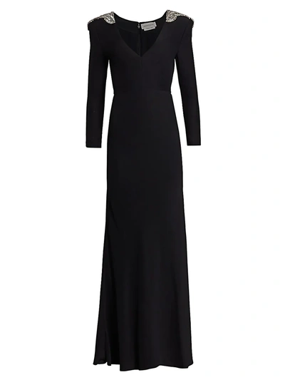 Alexander Mcqueen Women's Embellished Long-sleeve Gown In Black