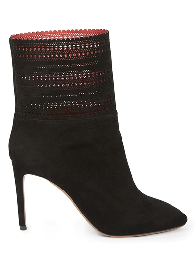 Alaïa 90 Laser-cut Suede Ankle Boots In Black