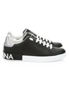Dolce & Gabbana Portofino Sneakers In Black Leather With Silver Inserts Dolce E Gabbana In Black