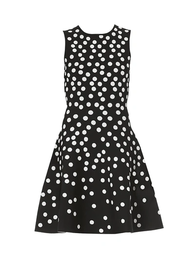 Carolina Herrera Polka Dot Jacquard Fit & Flare Jumper Dress In Black Multi