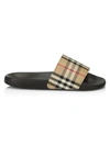 Burberry Brown Slides Sandals With Vintage Check Motif In Polyurethane In Archive Beige