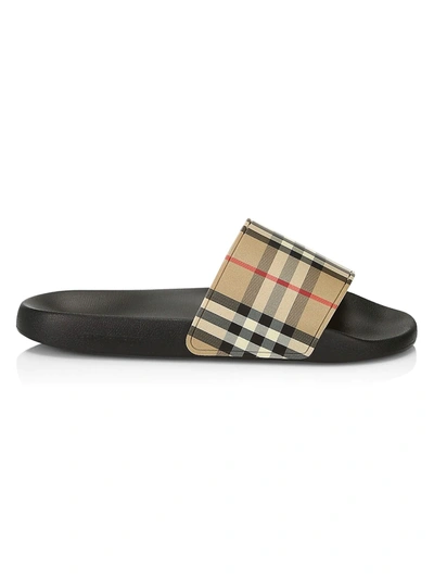 Burberry Brown Slides Sandals With Vintage Check Motif In Polyurethane In Multi