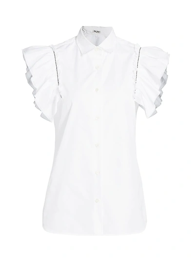 Miu Miu Women's Ruffle Short-sleeve Blouse In White
