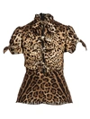 DOLCE & GABBANA LEOPARD-PRINT CHARMEUSE KNOT TIE-FRONT FITTED BLOUSE,400012246706