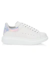 ALEXANDER MCQUEEN WOMEN'S OVERSIZED IRIDESCENT LOGO LEATHER SNEAKERS,400011983280