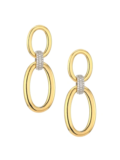 Alberto Milani Via Senato 18k Yellow Gold & Diamond Oval Link Earrings