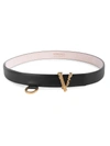 Versace Women's Thin V Logo Leather Belt In Nero