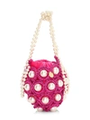 Alameda Turquesa Mini Hana Faux Pearl Woven Top Handle Bag In Pink