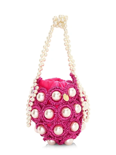 Alameda Turquesa Mini Hana Faux Pearl Woven Top Handle Bag In Pink