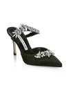 Manolo Blahnik Lurum 90 Crystal Satin Pumps - Women's - Calf Leather/leather/cotton In Black