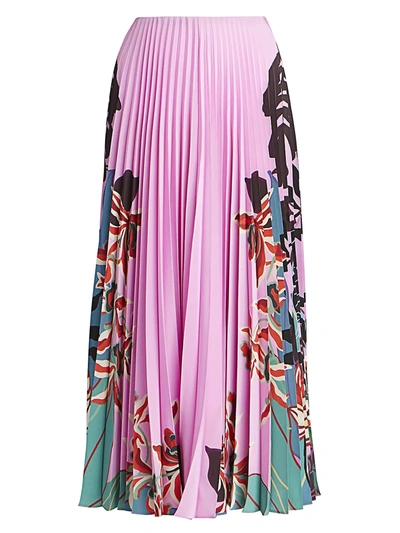 Valentino Women's Orchid Jungle-print Silk Pleated Skirt In Cherry