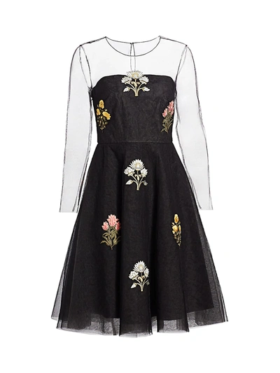 Ahluwalia Floral Tulle Cocktail Dress In Black