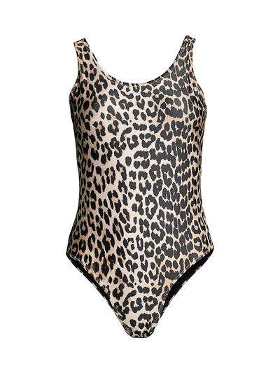 Ganni Twisted-straps Leopard-print Swimsuit In Beige,black,brown