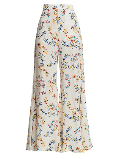 All Things Mochi Women's Coco Printed Wide-leg Trousers In White Floral