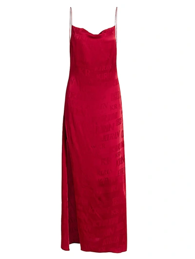 Kirin Logo Satin  Jacquard Midi Dress In Red