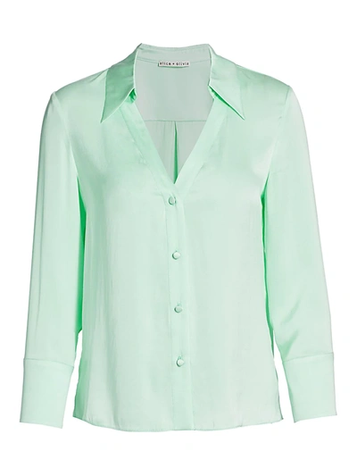 Alice And Olivia Hope Stretch-silk Satin Shirt In Mint