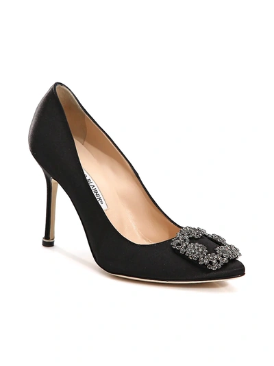 Manolo Blahnik Hangisi 105 Embellished Satin Pumps In Black