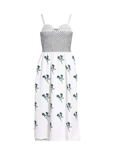 Marina Moscone Floral Smocked Bustier Dress In White