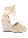 FENDI FF LOGO ANKLE-WRAP ESPADRILLE WEDGE SANDALS,400012198346