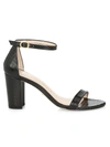 Stuart Weitzman Nearlynude Block-heel Croc-embossed Leather Sandals In Black