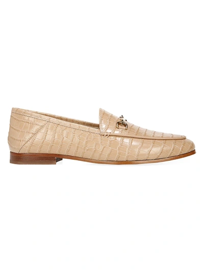 Sam Edelman Loraine Embellished Croc-effect Leather Collapsible-heel Loafers In Toasted Almond Leather
