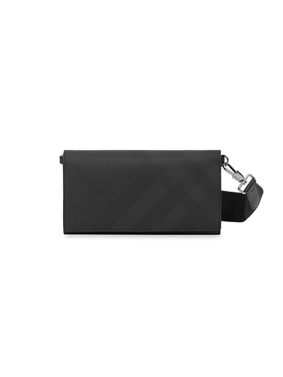 Burberry London Check Wallet With Detachable Strap In Dark Charcoal