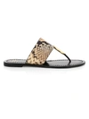 TORY BURCH WOMEN'S PATOS DISK-EMBELLISHED SNAKESKIN-EMBOSSED LEATHER THONG SANDALS,0400012294416