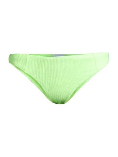 Ganni Stretch-seersucker Mid-rise Bikini Briefs In Patina Green