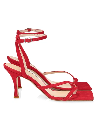 A.w.a.k.e. Women's Delta Asymmetric Square-toe Suede Sandals In Red