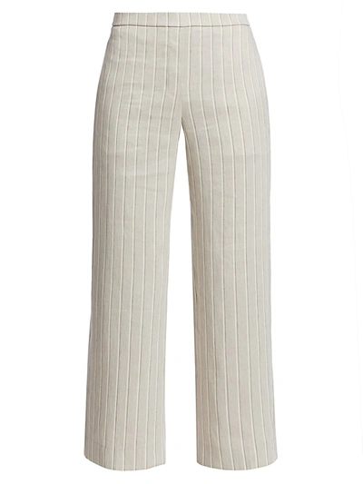 Theory Cropped Striped Linen-blend Twill Wide-leg Pants In Nickel