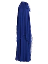 Alberta Ferretti Cold-shoulder Draped Silk-chiffon Gown In Blue