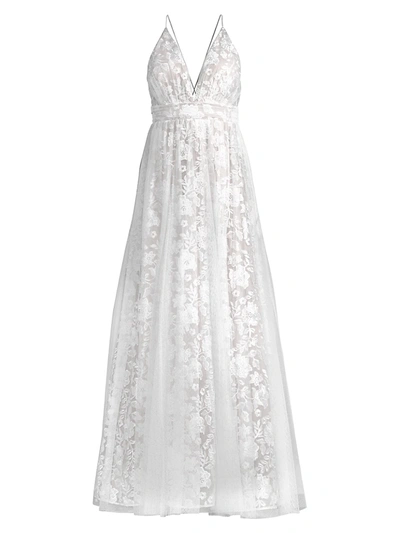 Aidan Mattox Women's Embroided Floral Mesh Gown In Ivory Nude