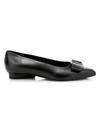 Ferragamo Viva Bow Leather Ballerina Flats In Black