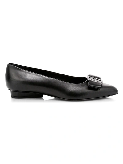 Ferragamo Viva Bow Leather Ballerina Flats In Schwarz