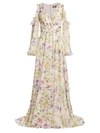 THEIA FLORAL COLD-SHOULDER CHIFFON GOWN,400012291366