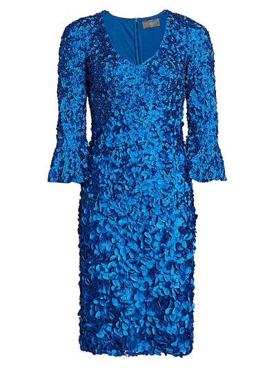 Theia Petals Bell-sleeve Dress In Cerulean Blue