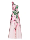 MARCHESA NOTTE FLORAL RUFFLE ONE-SHOULDER GOWN,400012318541