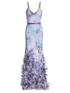 MARCHESA NOTTE FLORAL TULLE MERMAID GOWN,400012318577