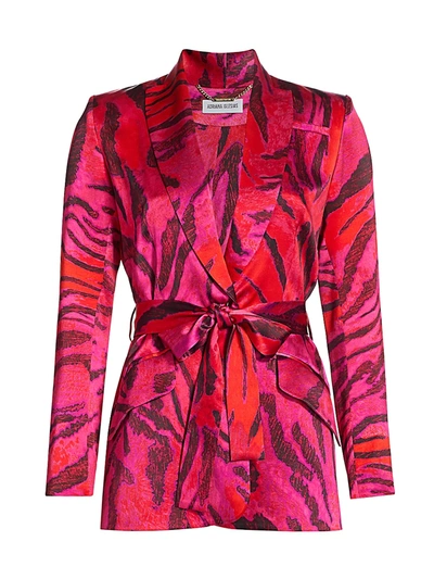 Adriana Iglesias Duna Tiger-print Stretch-silk Jacket In Magenta Feline